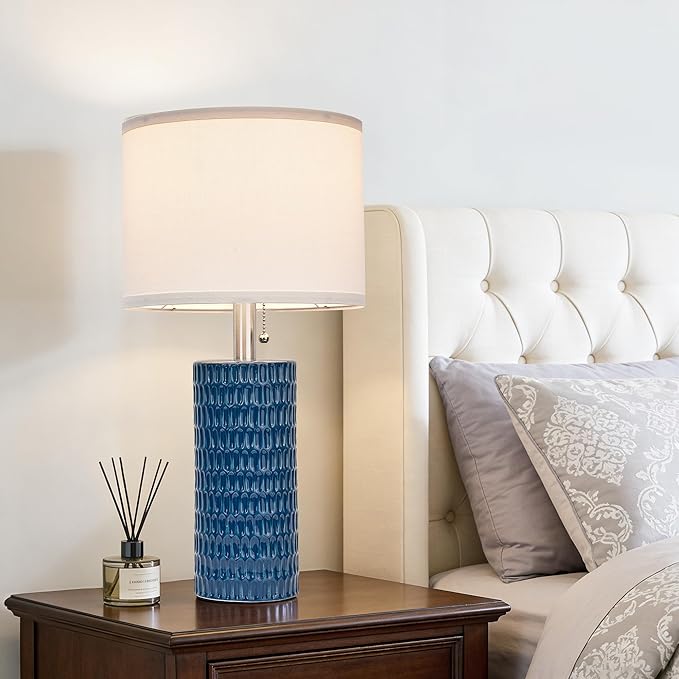 Reaketon Table Lamps for Living Room Set of 2, Ceramic Table Lamps for Bedroom, 20" Modern Lamps for Night Stands, Blue
