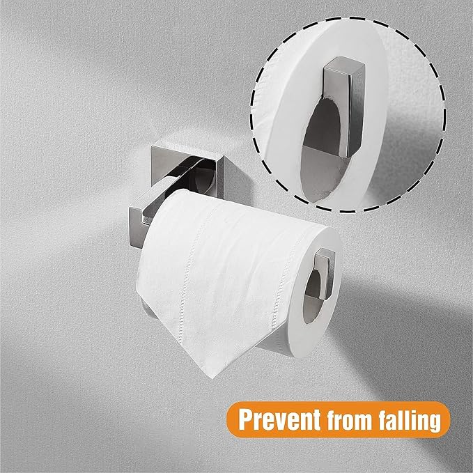 HITSLAM Chrome Toilet Paper Holder Wall Mount Square Silver 304 Stainless Steel Toilet Paper Roll Holder for Bathroom Rustproof