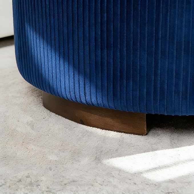 29.5 Inch Round Storage Ottoman Coffee Table,Modern Circle Coffee Table with Storage with Removable Lid Top and Solid Wood Legs,Large Round Ottoman for Bedroom,Living Room,Velvet,Blue