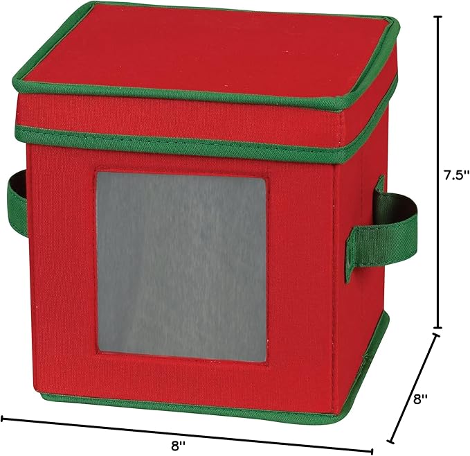 Household Essentials 530RED Holiday China Storage Chest with Lid and Handles | Storage Bin for Small Saucer Plates | Red Canvas with Green Trim