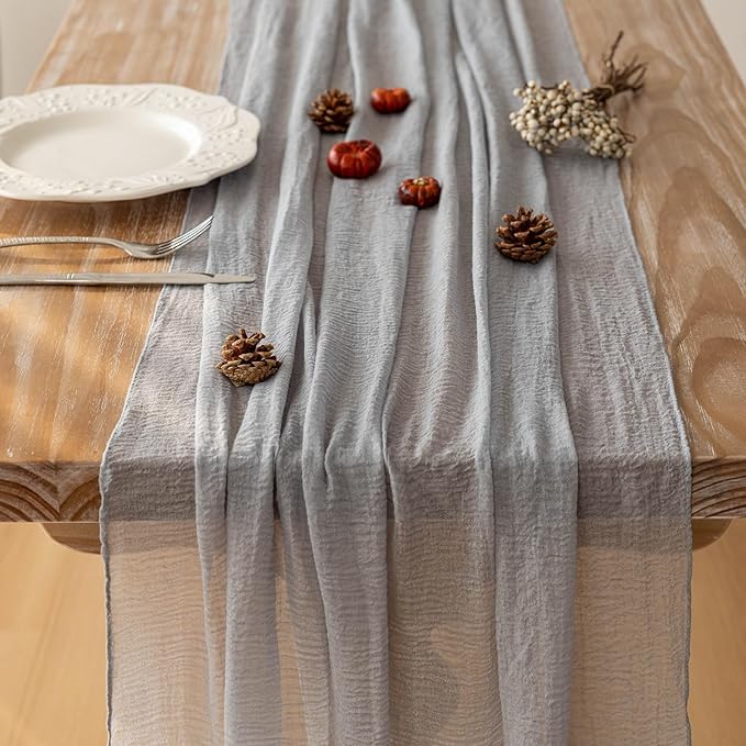 Keketoarrange Dusty Blue Easter Spring Cheesecloth Table Runner Gauze Rustic Cheese Cloth 120 Inch 10 FT for Wedding Baby Bridal Shower Birthday Engagement Party Sheer Boho Home Decorations