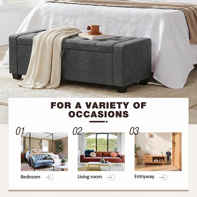 Storage Ottoman Bench, 50" End of Bed Bench with Legs,Storage Chest with Safety Hinge, Modern Entryway Benchs for Living Room, Bedroom, Entryway, Darkgray