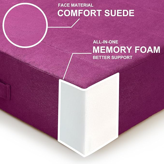 JKMAX 2 Pcs High Density Foam Floor Pillow - Upgraded Large Pillows Seating for Adults - Outdoor Floor Cushion with Soft Tufted Cover - Yoga Pillows for Sitting On Floor - 22 Inch Purple