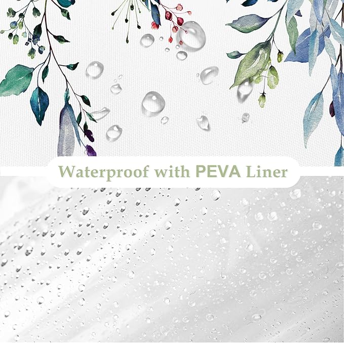 Gibelle 3 in 1 Shower Curtain Set, 72x72 Green Eucalyptus Bath Curtain and PEVA Liner Set with 12 Metal Hooks, Waterproof Fabric Bathroom Curtain