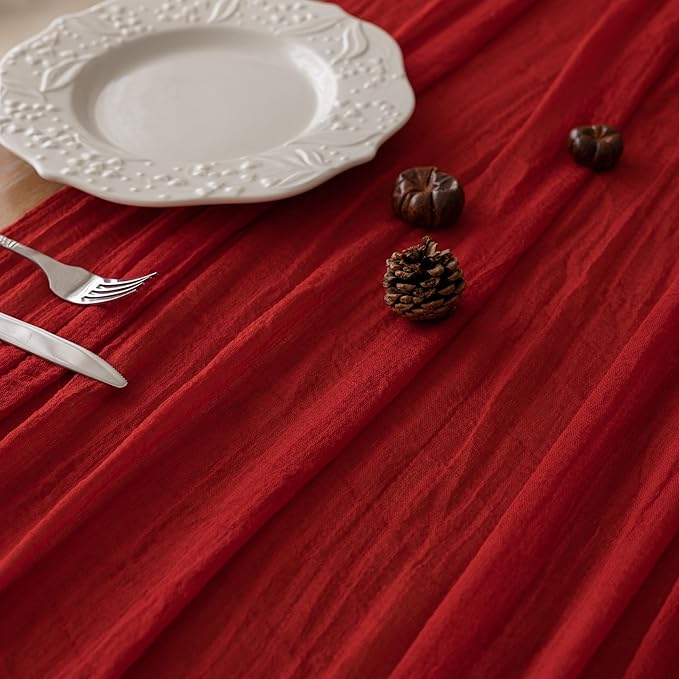 Keketoarrange 6pcs Red Cheesecloth Table Runner Cheese Cloth Rustic Gauze Table Runner 120 Inch 10 FT for Wedding Baby Bridal Shower Sheer Boho Holiday Spring Home Decorations