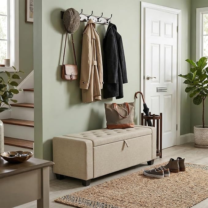 Storage Ottoman Bench, 50" End of Bed Bench with Legs,Storage Chest with Safety Hinge, Modern Entryway Benchs for Living Room, Bedroom, Entryway, Beige