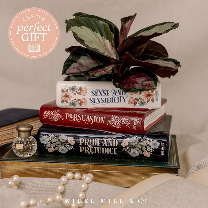 Steel Mill & Co Original Small Book-Shaped Decorative Planter, Ceramic Planter for Home Decor, Cute Bookshelf Decor, Unique Planter for Book Lovers, Classic Titles, Jane Austen