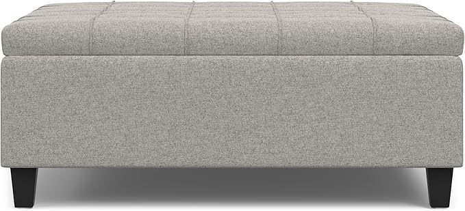 SIMPLIHOME Harrison Large Coffee Table Storage Ottoman - 40 inch Wide Upholstered Linen Look Fabric Square Lift-Top Ottoman in Cloud Grey, Transitional Bench for Living Room with Sturdy Base