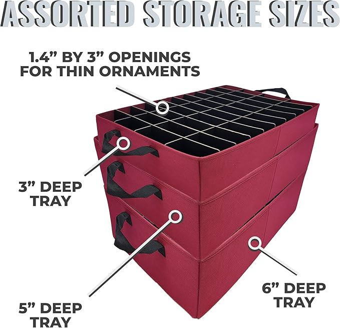 612 Vermont Slim Ornament Storage Box with Adjustable Acid-Free Dividers, Holds 120 Ornaments (SB-40061-VT)