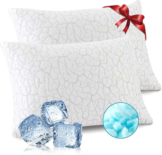 Cooling Pillows for Sleeping 2 Pack, Standard Size Adjustable Shredded Memory Foam Pillows, Firm Bed Pillows for Side, Back, Stomach, Hot Sleepers, Cold Pillow for College Dorm Room