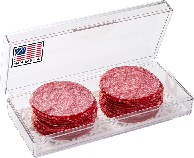 Pikanty Deli Keeper | Fridge Storage Container with Hinged Lid and Removable Tray | Small Cold Cuts Organizer | Dishwasher Safe | Made in USA