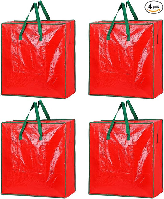 4PCS Christmas Wreath Storage Container, 25" Red Wreath Storage Bags Garland Container Clear Storage Bags with Handles Zippers Christmas Wreath Boxes for Xmas Seasonal Holiday Wreath Garland