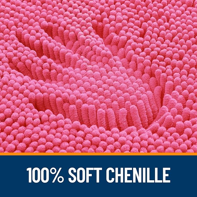 OLANLY Bathroom Rugs 32x20, Extra Soft Absorbent Chenille Bath Rugs, Rubber Backing Quick Dry, Machine Washable Bath Mats for Bathroom Floor, Tub and Shower, Home Decor Accessories, Hot Pink