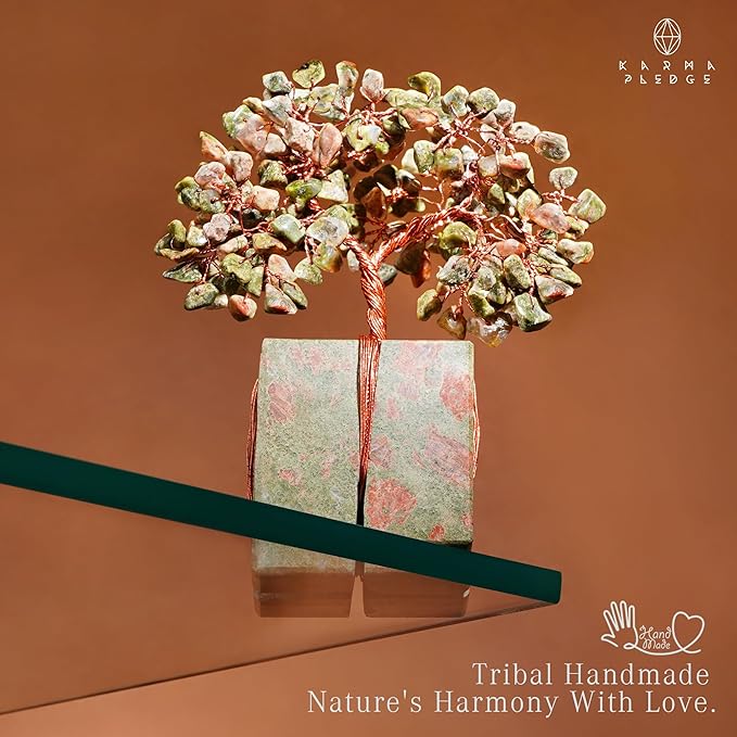Chakra Tree of Life for Unique Gifts for Mom, Dad, Home and Office Decor, Handmade Unakite Healing Crystal Tree for Positivity, Money & Good Luck, Birthday Gifts for Women, Mens