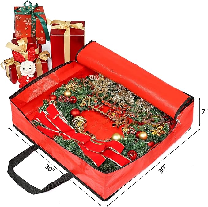 HOMEST Christmas Wreath Storage Container, Wreath Bag, Durable Material, Zipper, Extra Securing Straps, Reinforced Handles, Dust, Pest Protection, 30" Premium Wreath Storage Organizer Box