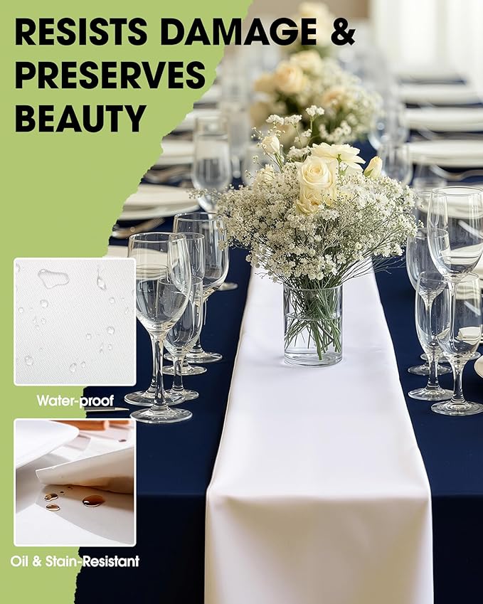 Pureegg White Plastic Table Runners - 20 Pack, 14'' x 108'', Water Resistant & Disposable Centerpiece Decorations for Table Cloth, Wedding, Birthday, Holiday, Baby Shower, Party, Home Decor
