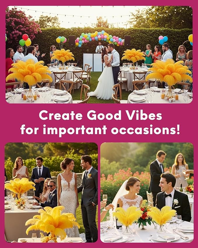 30pcs Gold Ostrich Feathers Natural Bulk 13-16in(33-40cm) Vase Craft Wedding Home Party Centerpieces Christmas Day Decoration