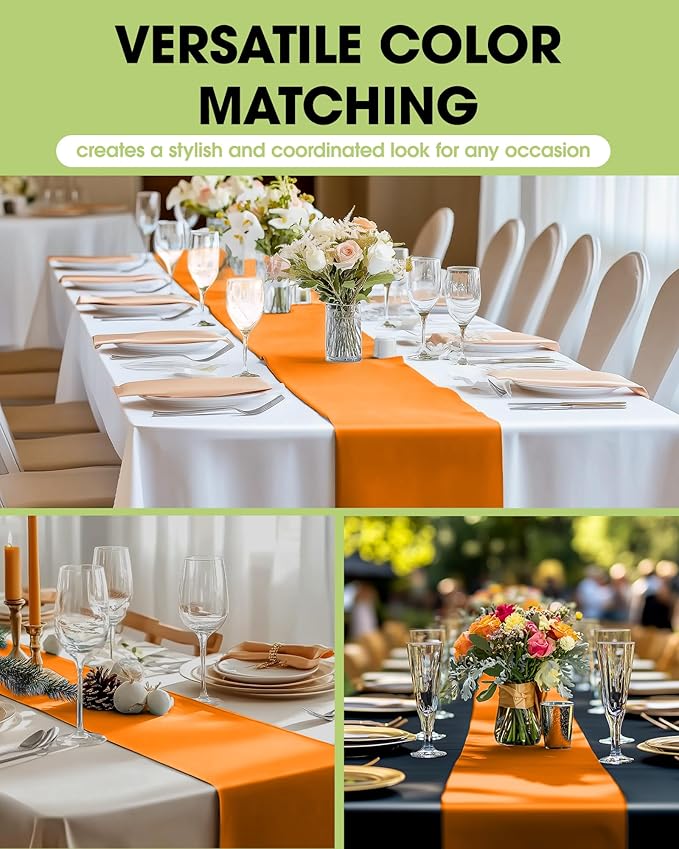 Pureegg Orange Plastic Table Runners - 10 Pack, 14'' x 108'', Water Resistant & Disposable Centerpiece Decorations for Table Cloth, Wedding, Birthday, Thanksgiving, Harvest, Party, Home Decor