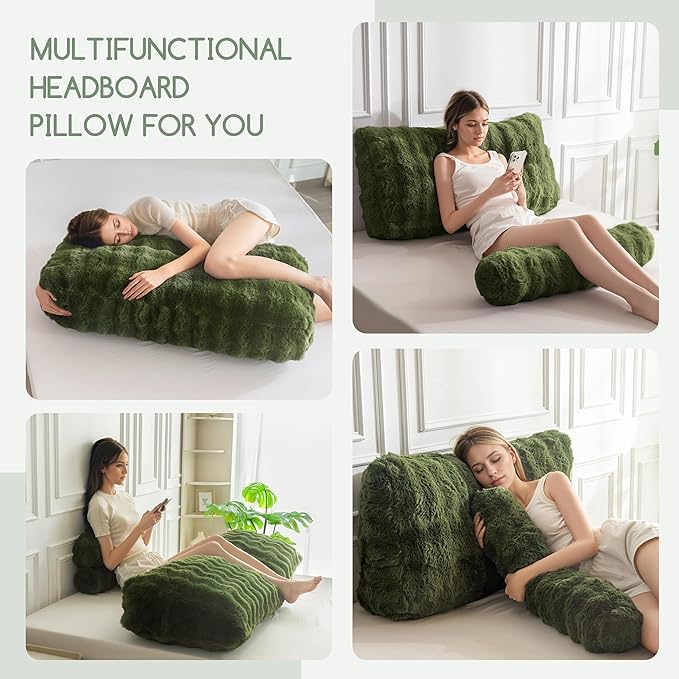 HIGOGOGO Headboard Pillow Twin,Ultra-Soft Wedge Pillow with a Cylindrical Neck Pillow,Memory Foam Filling,Back Support Pillows for Bed Sitting Up, Reading & Working, Removable Cover, 39.4"x19.7"