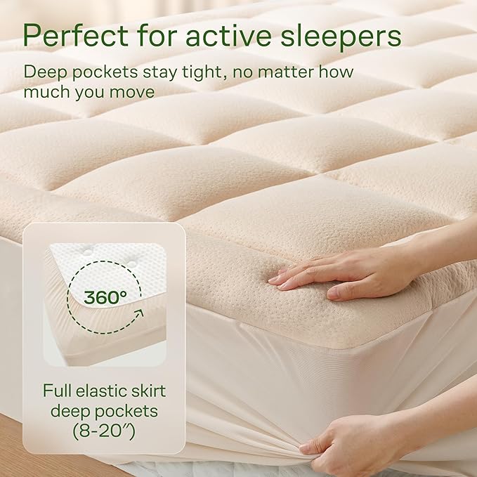 Niagara Ultra Soft Twin XL Size Mattress Topper - Viscose Made from Bamboo Pillow Top Mattress Pad for Back Pain Relief - Naturally Cooling for Hot Sleepers, fits 6-18" Mattress, 600GSM, Beige