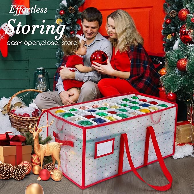 Portable Waterproof Christmas Decoration Ball Storage Box - Stores 128 Ornaments, 3-inch Balls, 8 Independent Layered Trays, Foldable for Easy Access