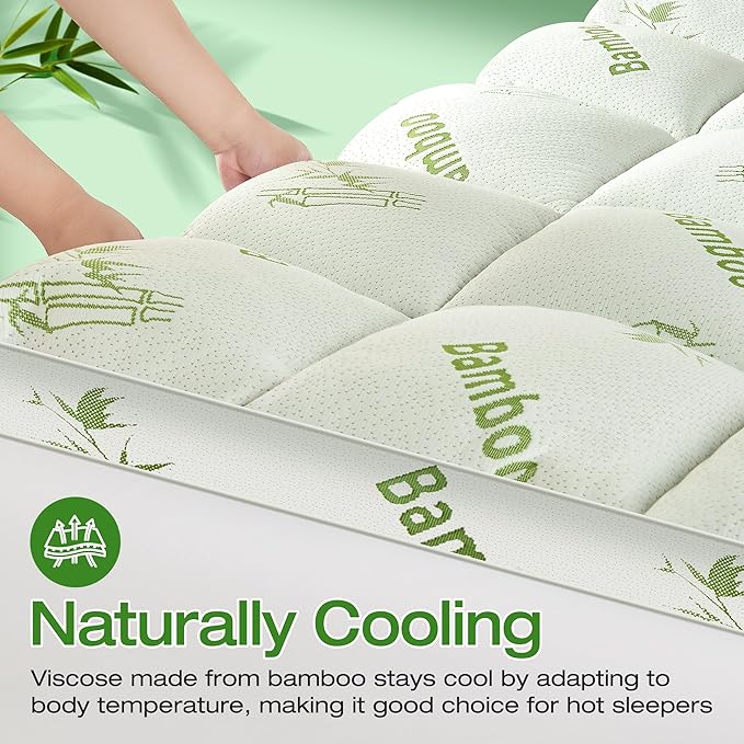 Mattress Topper Twin XL Size Viscose Derived from Bamboo, Thick Soft Pillow Top Mattress Pad Cover for Back Pain, Mattress Protector with 8-21 Inch Deep Pocket, White