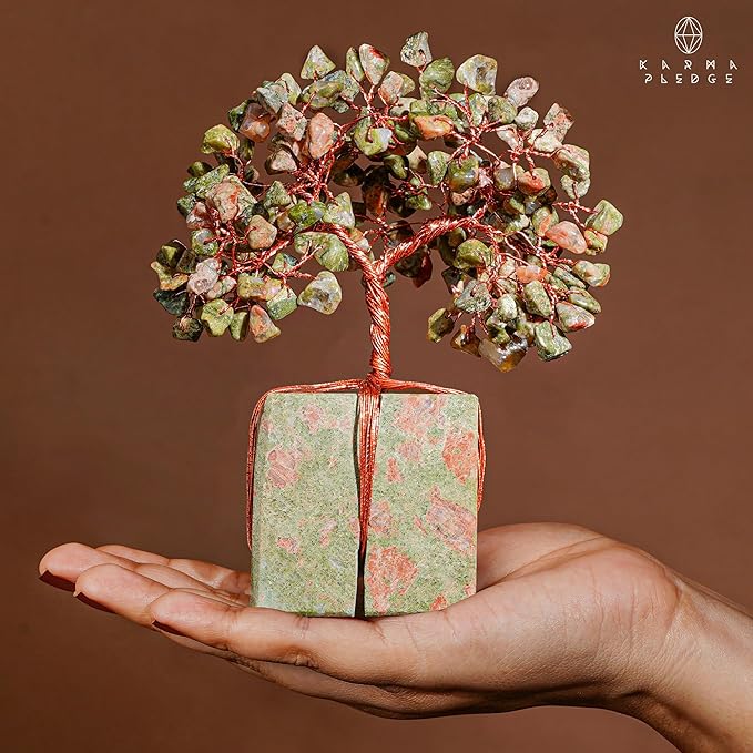 Chakra Tree of Life for Unique Gifts for Mom, Dad, Home and Office Decor, Handmade Unakite Healing Crystal Tree for Positivity, Money & Good Luck, Birthday Gifts for Women, Mens