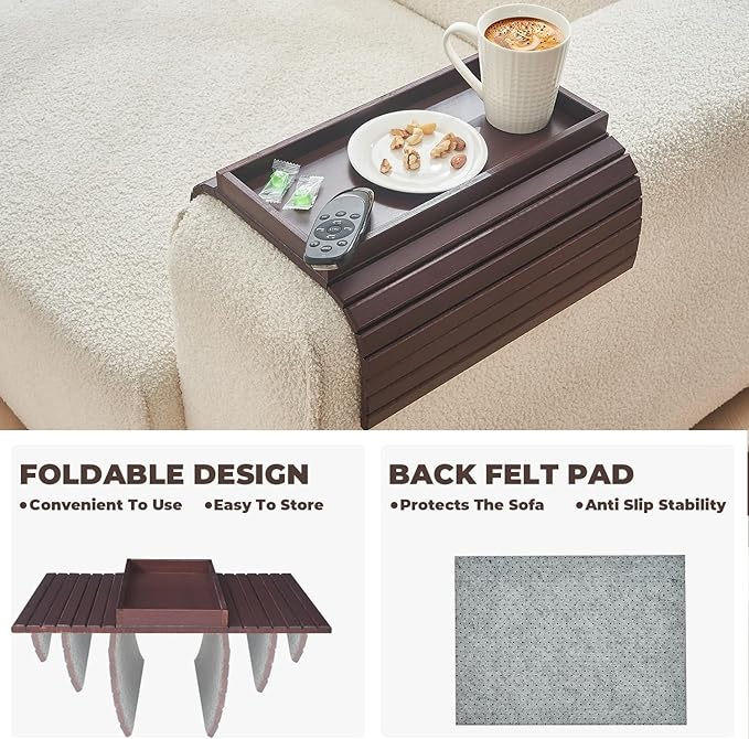 LOVYANXUE Bamboo Sofa Arm Tray, Anti Falling Couch Arm Tray Table, Foldable Couch Armrest Table, Portable Sofa Armrest Trays Cup Holder for Drink, Cups, Phone, Snacks, Remote