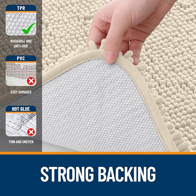 OLANLY Bathroom Rugs 30x18, Extra Soft Absorbent Chenille Bath Rugs, Rubber Backing Quick Dry, Machine Washable Bath Mats for Bathroom Floor, Tub and Shower, Home Decor Accessories, Sand