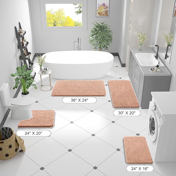 OLANLY Large Bathroom Rugs 44x32, Extra Soft Absorbent Chenille Bath Rugs, Rubber Backing Quick Dry, Machine Washable Bath Mats for Bathroom Floor, Tub and Shower, Home Decor Accessories, Peach