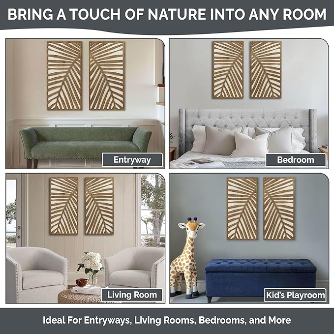 Madison Park Wall Décor for Living Room - Birch Palms Botanical Two-Tone, Home Accent Modern Kitchen Dining Decoration, Ready to Hang 2-Piece Wood Panel Set for Bedroom, 16"W x 32"H, Dark Palm