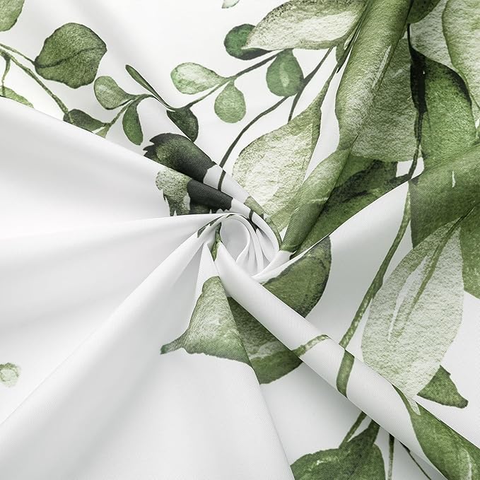 Gibelle Olive Green Eucalyptus Shower Curtain, Watercolor Plant Leaves with Floral Bathroom Shower Curtain Set, 72x72