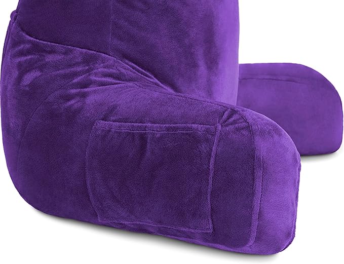 Husband Pillow Reading Pillow with Arms - Standard Backrest for Sitting Up in Bed - Firm Support Bed Rest Pillow for Adults, Neck Roll, Removable Cover -TV, Reading, Lounging - Purple