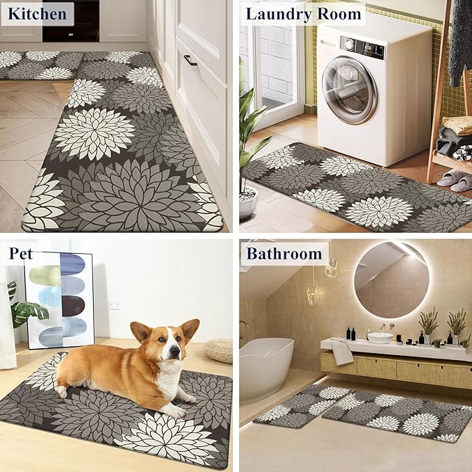 HEBE Anti Fatigue Kitchen Rugs Sets of 2, Non Slip Kitchen Mats for Floor, Waterproof Cushioned Comfort Standing Carpet for Kitchen Sink, Home Office, Laundry Room