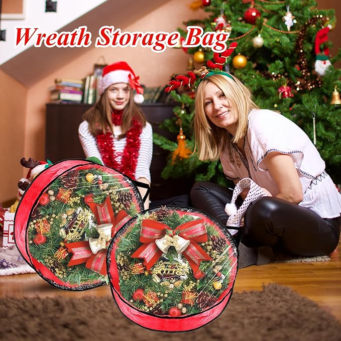 6 Pack Wreath Storage Container, 30" Christmas Wreath Storage Container, Plastic Decorative Wreath Storage Bag with Sturdy Handles for Holiday Seasonal Wreath, Red