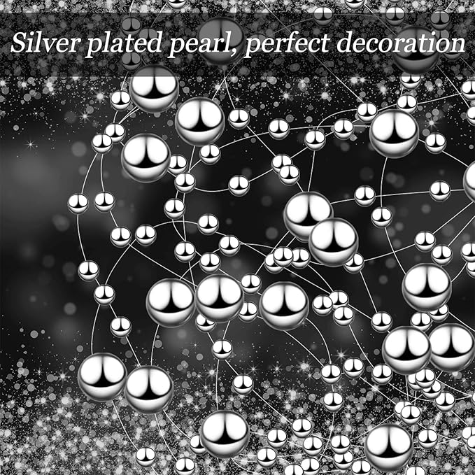 Tondiamo 24 Pcs Artificial Pearl String for Floating Candle Faux Pearls Beads String Garland Centerpiece Decoration for Vases Filler Wedding Spring Holiday Party Decor(Silver)