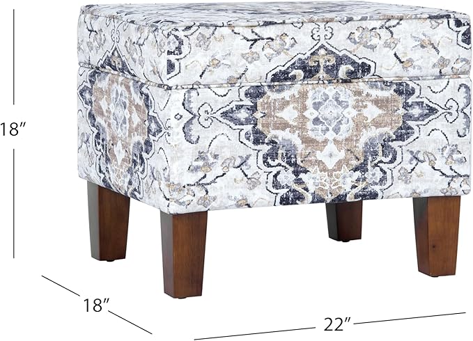 Homepop Home Decor |K7646-A862 | Upholstered Modern Rectangular Storage Ottoman | Hinged Lid Ottoman with Storage for Living Room & Bedroom, Antiqued Ebony Cream