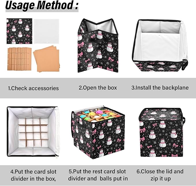 Black Christmas Ornament Storage Basket Box Winter Snowflake Xmas Holiday Storage Container Cube with Adjustable Dividers for 64 Holiday Ornaments or Decorations Keeps Clean and Dry for Next Season