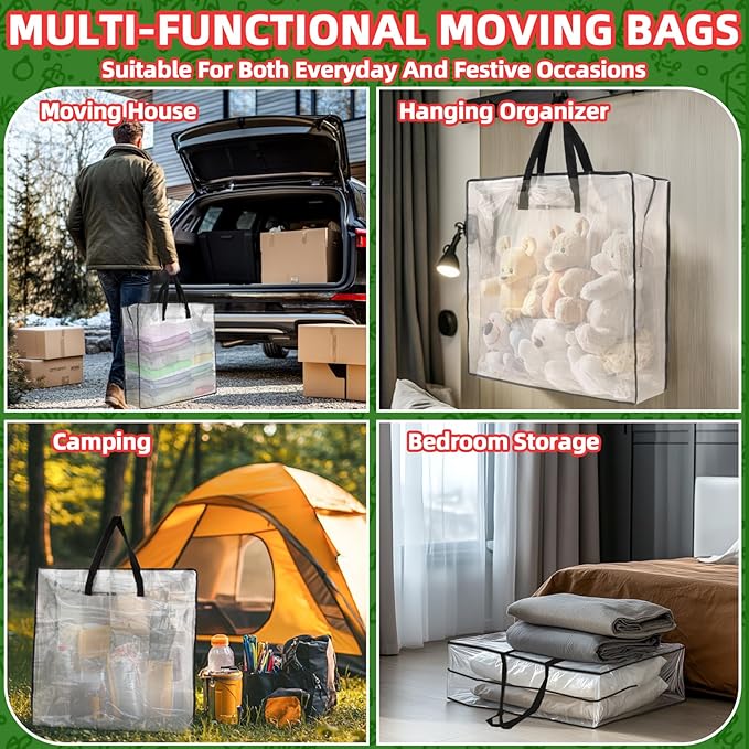RAINFLOW Christmas Wreath Storage Container - Clear Moving Bags Heavy Duty With Zipper for Wreaths Clothes Gift Pillow Toy Plastic Storage Bag Supplies College Dorm Under Bed Storage(24 inch)