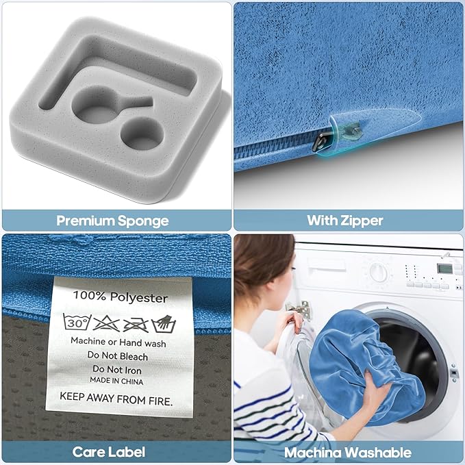 Couch Cup Holder Pillow, Sofa and Bed Organizer Caddy for iPad, Kindle, Switch, Game Controller, Remotes, Phones, Small-Sized Cup & Drink Holder for Couch, Bed, Desk, Car, Desk, Beach, Blue