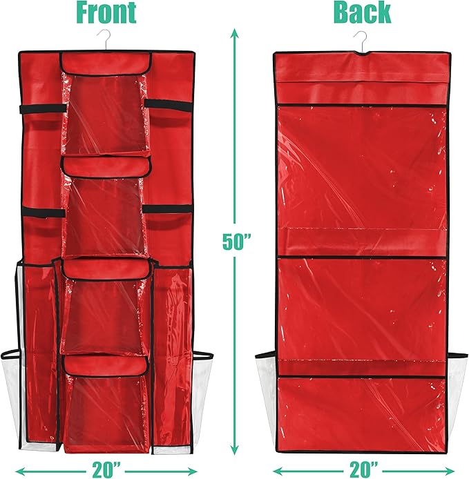 Simple Houseware Double-Sided Hanging Gift Wrap Organizer Storage Pockets, Red (Set of 1)
