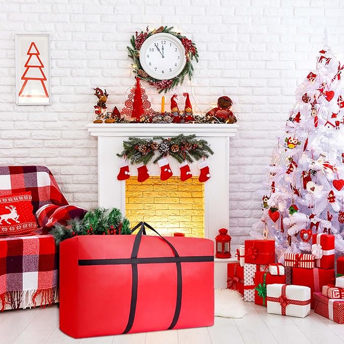 Small Christmas Tree Storage Bag for 4ft Artificial Disassembled Holiday Tree Heavy Duty Xmas Tree Storage Container with Reinforced Handles and Dual Zippers Waterproof Artificial Tree Saver Bag (Red)