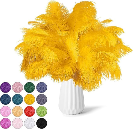30pcs Gold Ostrich Feathers Natural Bulk 8-10inch(20-25cm) Vase Craft Wedding Home Party Centerpieces Christmas Day Decoration