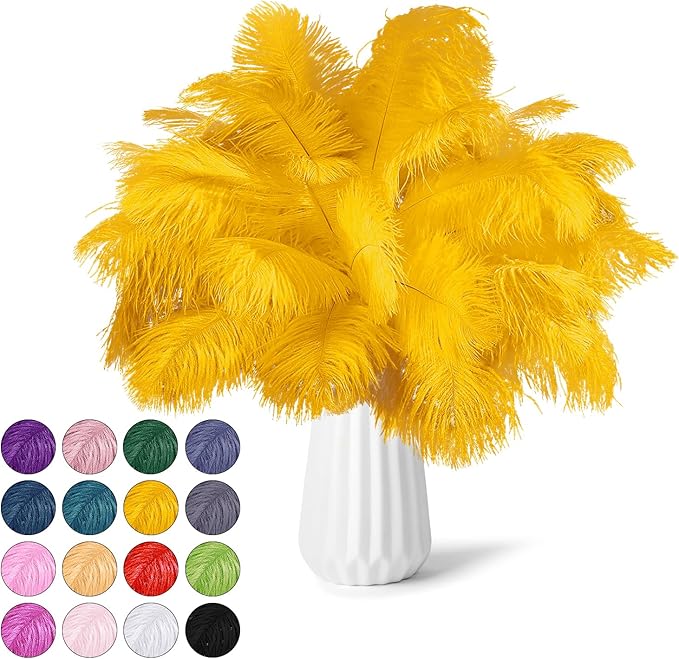 30pcs Gold Ostrich Feathers Natural Bulk 9-12inch(23-30cm) Vase Craft Wedding Home Party Centerpieces Christmas Day Decoration