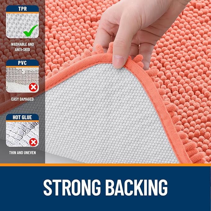 OLANLY Bathroom Runner Rugs 44x24, Extra Soft Absorbent Chenille Bath Rugs, Rubber Backing Quick Dry, Machine Washable Long Bath Mats for Bathroom Floor, Tub and Shower, Home Decor Accessories, Coral