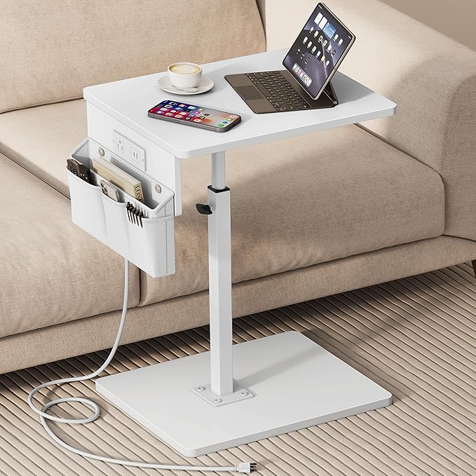Vagusicc Sofa Armrest Tray Table for Couch - 360° Swivel Height Adjustable Side Table for Small Spaces, Snack Side Table for Bed or Chair, C Shaped End Table Snack Table for Eating Dinner Laptop