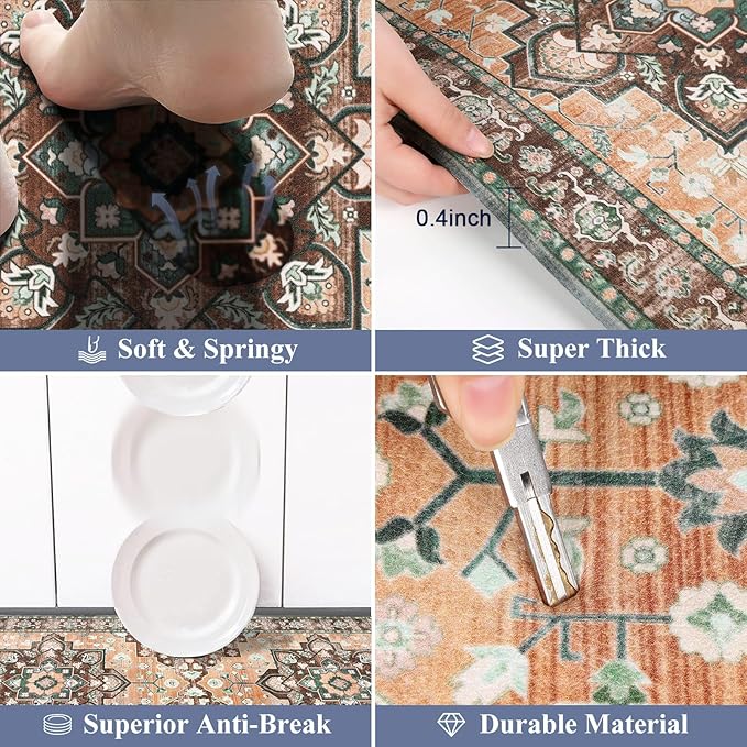 HEBE Anti Fatigue Kitchen Rugs Sets of 2, Non Slip Kitchen Mats for Floor, Waterproof Cushioned Comfort Standing Carpet for Kitchen Sink, Home Office, Laundry Room