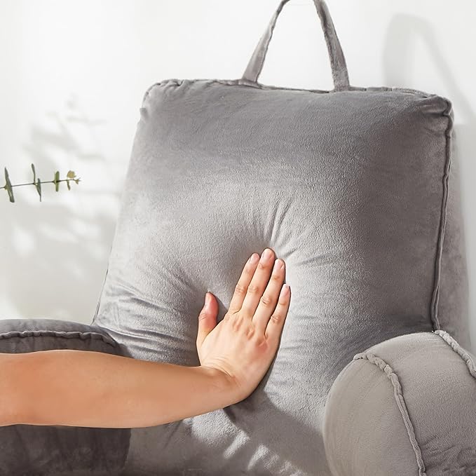 StarAneer Reading Pillow for Sitting in Bed Adult,Back Pillow for Bed Sitting Up,Backrest Back Support Chair Pillow, College Dorm Essentials for Girls and Boys, Velvet Grey L