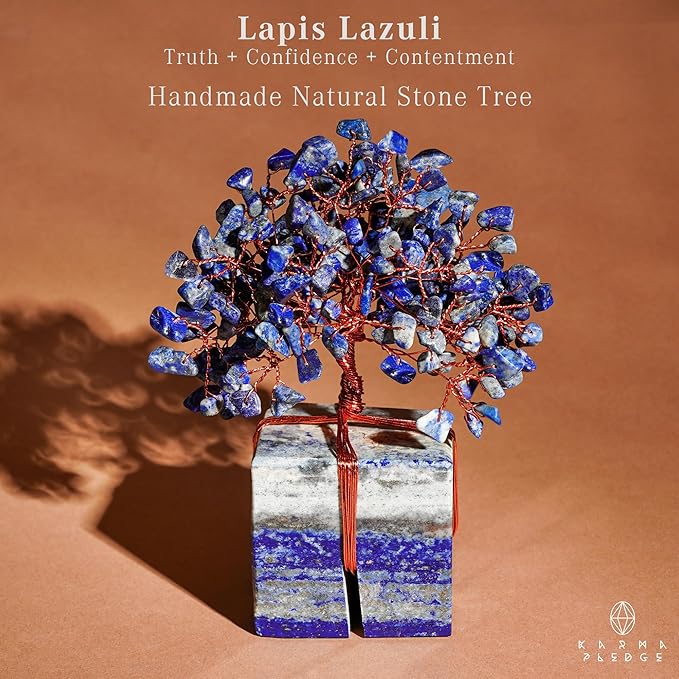 Chakra Tree of Life for Unique Gifts for Mom, Dad, Home and Office Decor, Handmade Lapis Lazuli Healing Crystal Tree for Positivity, Money & Good Luck, Birthday Gifts for Women,Mens