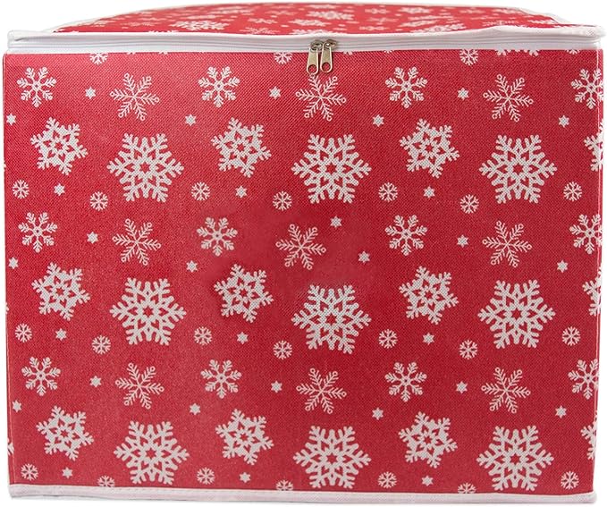 DII Christmas Storage Containers Collection Zippered with Dividers, Ornament; Large, 16x16x13, Snowflakes